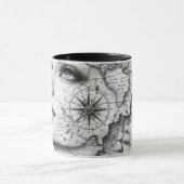 Personalized Map Compass Woman Art Vintage Chic Tasse (Zentrum)