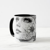 Personalized Map Compass Woman Art Vintage Chic Tasse (Vorderseite Links)