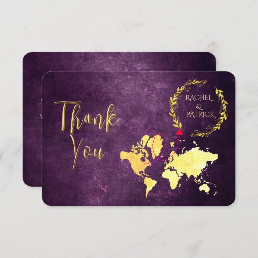 Personalized Map of Love Journey Wedding Dankeskarte (Vorne/Hinten)