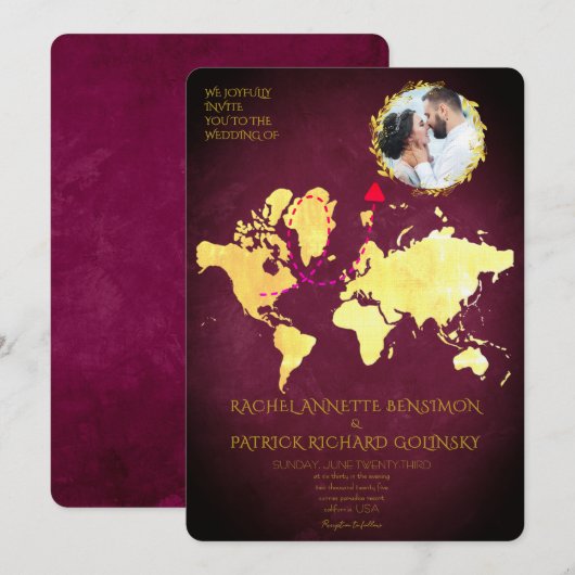 Personalized Map of Love Journey Wedding Einladung (Vorne/Hinten)