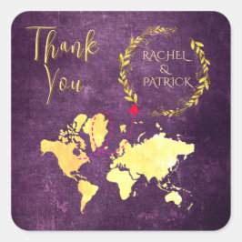 Personalized Map of Love Journey Wedding Quadratischer Aufkleber