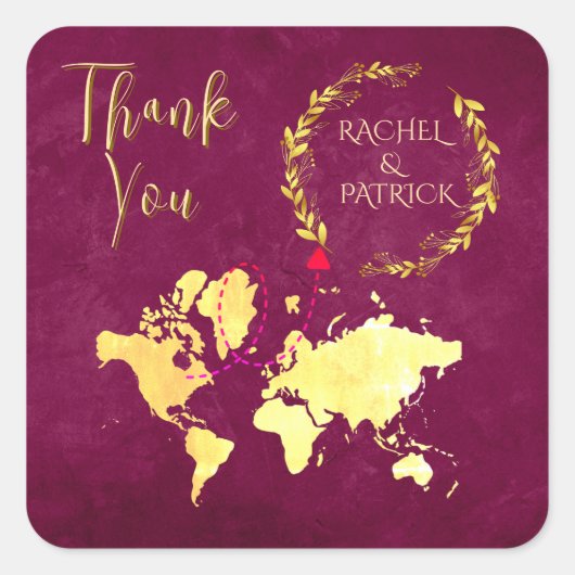 Personalized Map of Love Journey Wedding Quadratischer Aufkleber (Vorderseite)