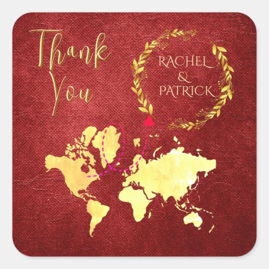 Personalized Map of Love Journey Wedding Quadratischer Aufkleber (Vorderseite)