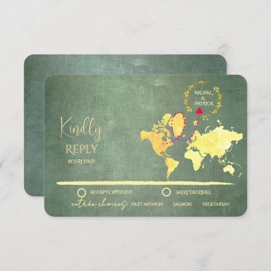 Personalized Map of Love Journey Wedding RSVP Karte (Vorne/Hinten)