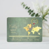 Personalized Map of Love Journey Wedding RSVP Karte (Stehend Vorderseite)