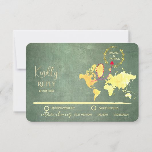 Personalized Map of Love Journey Wedding RSVP Karte (Vorderseite)