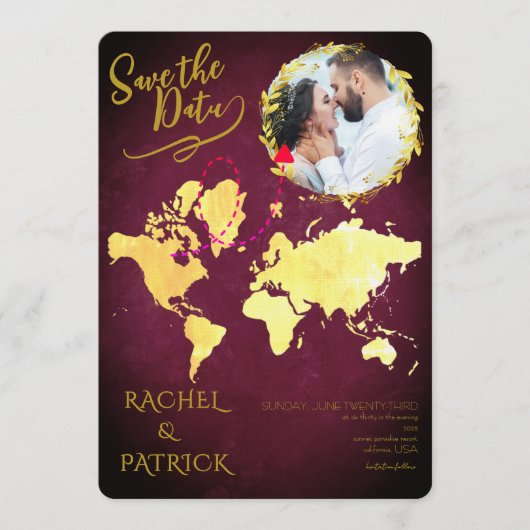 Personalized Map of Our Love Journey Save the Date Einladung (Vorderseite)