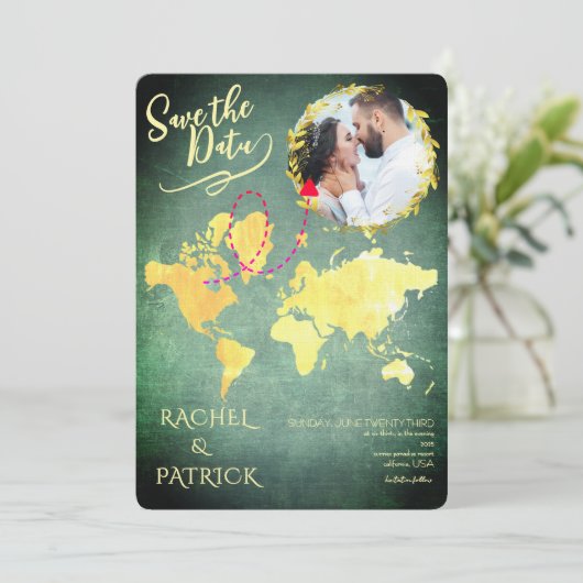 Personalized Map of Our Love Journey Save the Date Einladung (Stehend Vorderseite)