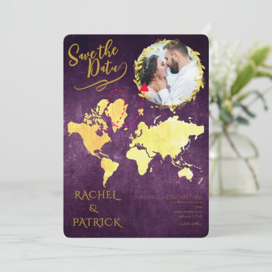 Personalized Map of Our Love Journey Save the Date Einladung (Stehend Vorderseite)
