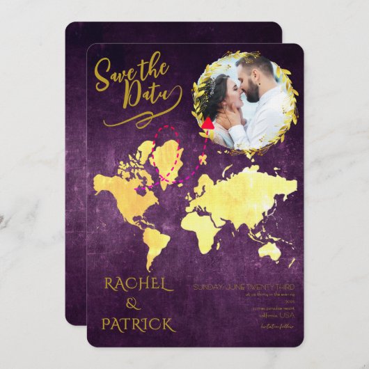 Personalized Map of Our Love Journey Save the Date Einladung (Vorne/Hinten)