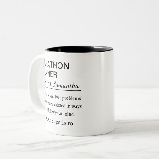 Personalized Marathon Runner Definition Zweifarbige Tasse (Vorderseite Links)