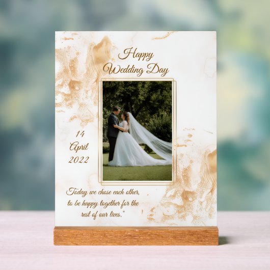 Personalized Marble & Gold Wedding Acrylschild (Neutral)
