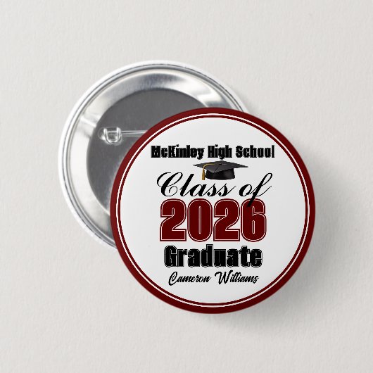 Personalized Maroon Class of 2026 Graduation Party Button (Vorne & Hinten)