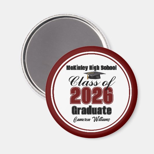 Personalized Maroon Class of 2026 Graduation Party Magnet (Vorderseite/Rückseite)
