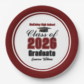 Personalized Maroon Class of 2026 Graduation Party Pappteller (Vorderseite)