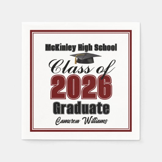 Personalized Maroon Class of 2026 Graduation Party Serviette (Vorderseite)