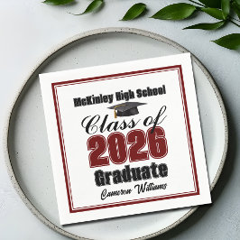Personalized Maroon Class of 2026 Graduation Party Serviette