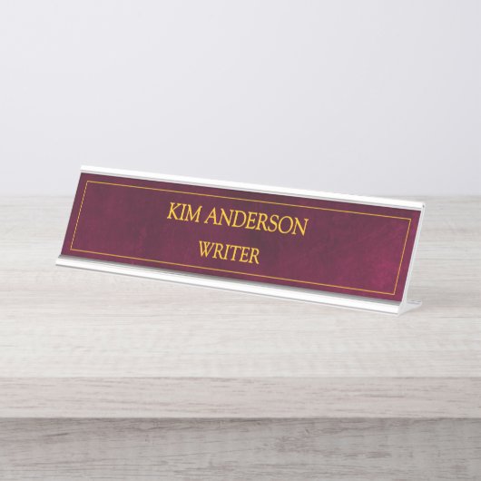 Personalized Maroon Leather Look  Schreibtischnamensplakette (Vorderseite )