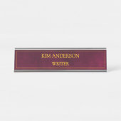 Personalized Maroon Leather Look  Schreibtischnamensplakette (Vorderseite )