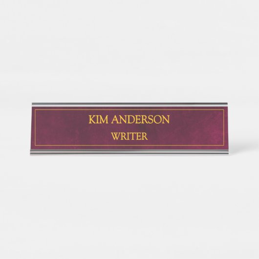 Personalized Maroon Leather Look  Schreibtischnamensplakette (Vorderseite )