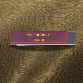 Personalized Maroon Leather Look Schreibtischnamensplakette