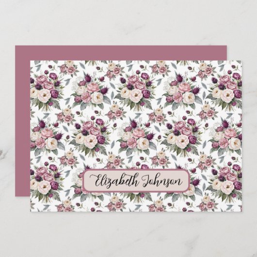 Personalized Mauve Floral Botanical Note Card Mitteilungskarte (Vorne/Hinten)