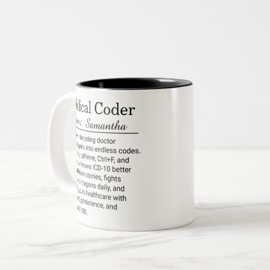 Personalized Medical Coder Funny Definition Zweifarbige Tasse (Vorderseite Links)