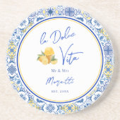 Personalized Mediterranean Tile Newlywed Home Getränkeuntersetzer (Vorne)