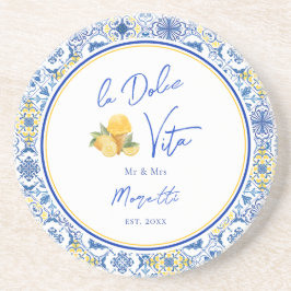 Personalized Mediterranean Tile Newlywed Home Getränkeuntersetzer