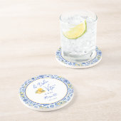 Personalized Mediterranean Tile Newlywed Home Getränkeuntersetzer (Seite)