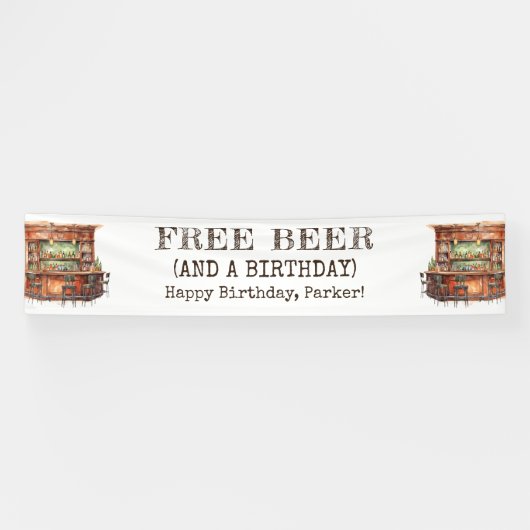 Personalized Men's Birthday Bar Free Beer Funny Banner (Horizontal)