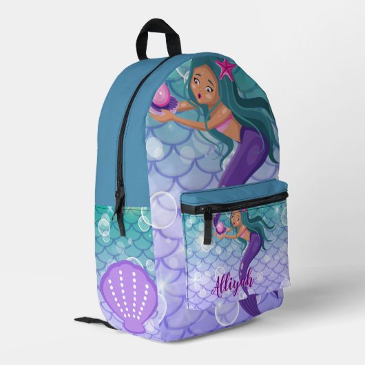 Personalized Mermaid Azure Bedruckter Rucksack (Rückseitige Ecke links)