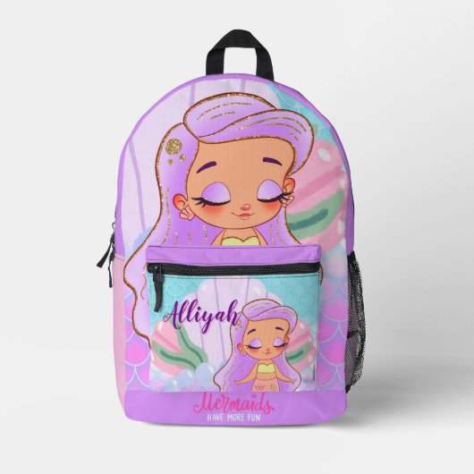 Personalized Mermaid Lavender Print Cut Sew Bag Bedruckter Rucksack (Vorderseite)