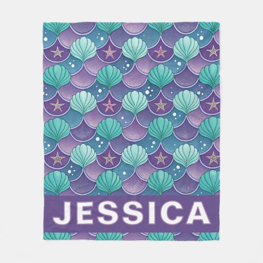 Personalized Mermaid Scales Ocean Aqua Fantasy Fleecedecke (Vorderseite)