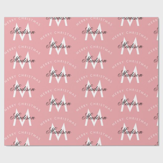 Personalized Merry Christmas Blush Pink Monogram Geschenkpapier (Flach)
