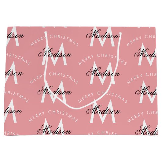 Personalized Merry Christmas Blush Pink Monogram Große Geschenktüte (Vorderseite)