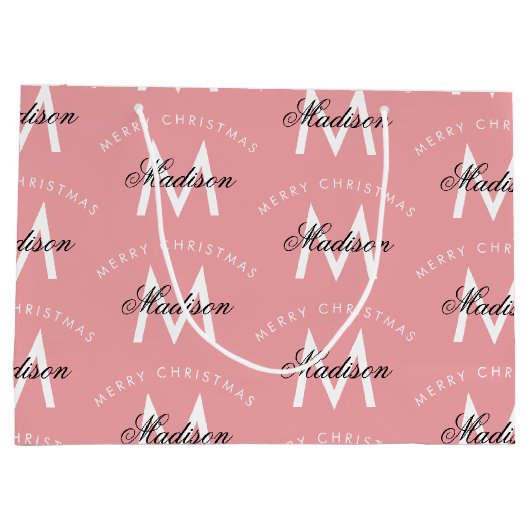 Personalized Merry Christmas Blush Pink Monogram Große Geschenktüte (Rückseite)