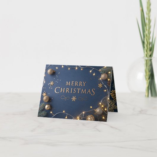 Personalized Merry Christmas Card in Elegant Gold Dankeskarte (Vorderseite)