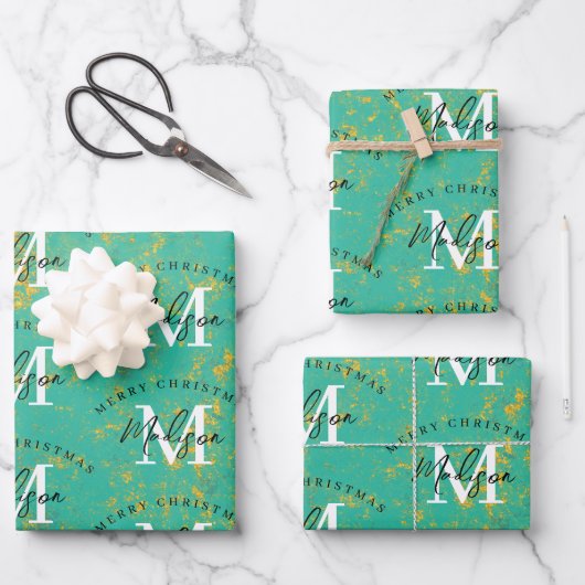 Personalized Merry Christmas Copper Monogram Geschenkpapier Set (Vorderseite)