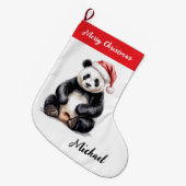 Personalized Merry Christmas Cute Panda Bear Großer Weihnachtsstrumpf (Vorderansicht (hängend))