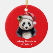 Personalized Merry Christmas Cute Panda Bear Keramik Ornament (Vorne)