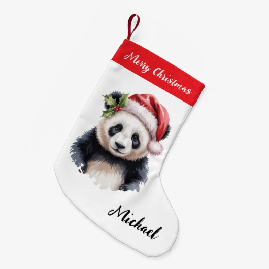 Personalized Merry Christmas Cute Panda Bear Kleiner Weihnachtsstrumpf (Vorderansicht (hängend))