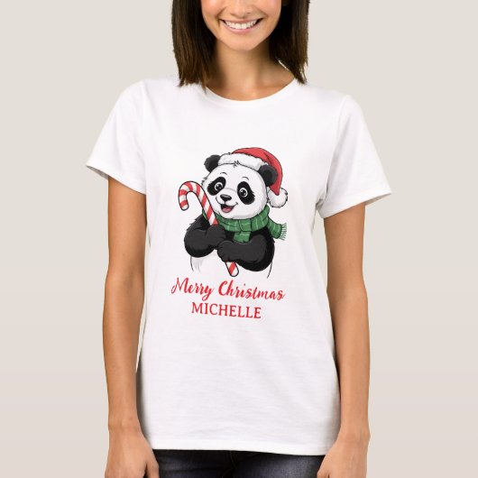 Personalized Merry Christmas Cute Panda Bear T-Shirt (Vorderseite)
