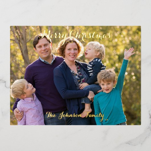 Personalized Merry Christmas Family Photo Holiday Folie Einladungspostkarte (Vorderseite)