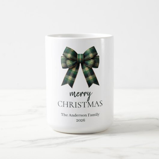 Personalized Merry Christmas | Green Plaid Bow Kaffeetasse (Mittel)
