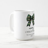 Personalized Merry Christmas | Green Plaid Bow Kaffeetasse (Vorderseite Links)