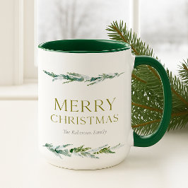 Personalized Merry Christmas Greenery Tasse