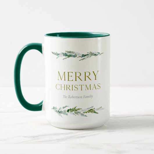Personalized Merry Christmas Greenery Tasse (Links)