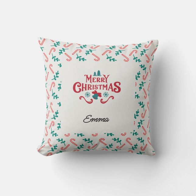 Personalized Merry Christmas Name Holiday Pillow Kissen (Vorderseite)