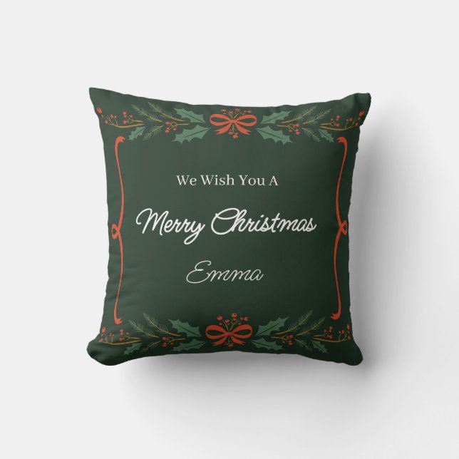 Personalized Merry Christmas Name Holiday Pillow Kissen (Vorderseite)